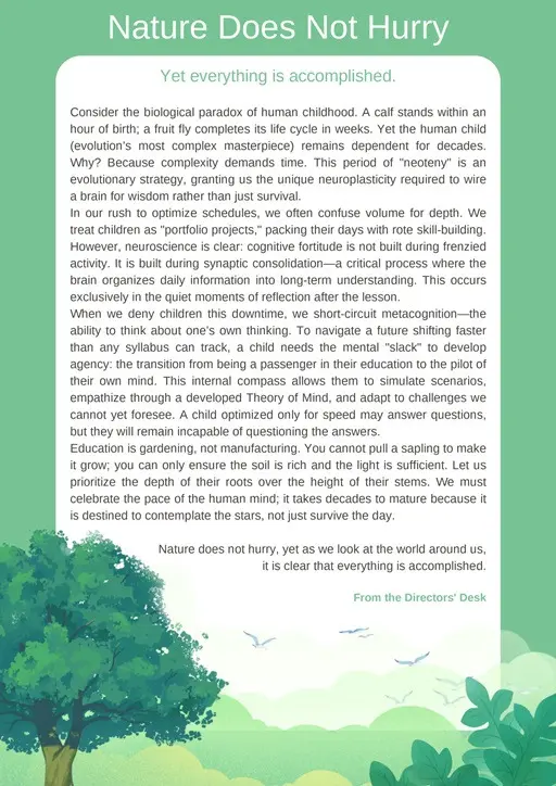 Nature Does Not Hurry